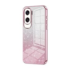 Custodia per telefono elettrolitico in polvere glitter sfumata per Honor X50i / 90 Lite (rosa)