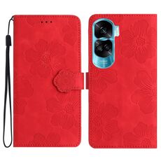 Custodia per cellulare in pelle con motivo floreale in rilievo per Honor 90 Lite (rossa)
