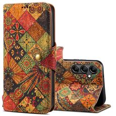 Per Samsung Galaxy S24 5G Denior Flower Language Series Custodia per cellulare in pelle con bordo in tessuto di sughero (autunno)
