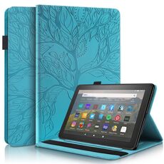 Custodia per tablet in pelle con vibrazione orizzontale serie Life Tree per Amazon Kindle Fire HD 10 2023 (blu lago)