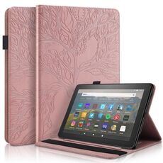 Custodia per tablet in pelle con vibrazione orizzontale serie Life Tree per Amazon Kindle Fire HD 10 2023 (oro rosa)