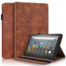 Custodia per tablet in pelle con vibrazione orizzontale serie Life Tree per Amazon Kindle Fire HD 10 2023 (marrone)