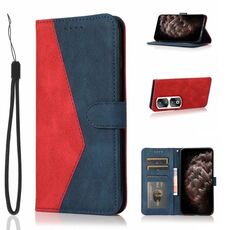 Custodia per telefono in pelle con cuciture bicolore per Honor 90 Pro (rosso blu)