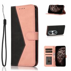 Custodia per telefono in pelle con cuciture bicolore per Honor 90 (nero oro rosa)