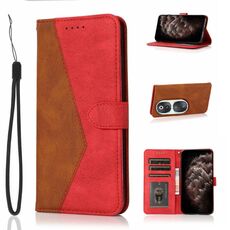 Custodia per telefono in pelle con cuciture bicolore per Honor 90 (marrone rosso)