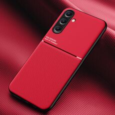 Per Samsung Galaxy S24 5G Classic Tilt Strip Grana Magnetica Antiurto PC + Custodia per Telefono in TPU (Rosso)