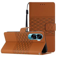 Custodia per telefono in pelle con sensazione di pelle goffrata a diamante per Honor 90 Lite (marrone)