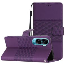 Custodia per telefono in pelle con sensazione di pelle goffrata a diamante per Honor 90 Lite (viola)