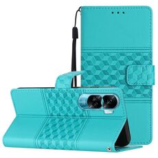 Custodia per telefono in pelle con sensazione di pelle goffrata a diamante per Honor 90 Lite (blu)
