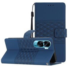 Custodia per cellulare in pelle con sensazione di pelle goffrata a diamante per Honor 90 Lite (blu scuro)