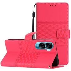 Custodia per cellulare in pelle con sensazione di pelle goffrata a diamante per Honor 90 Lite (rossa)