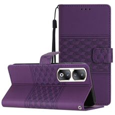Custodia per cellulare in pelle con effetto pelle goffrata per Honor 90 Pro (viola)