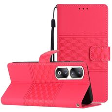 Custodia per telefono in pelle con sensazione di pelle goffrata per Honor 90 Pro Diamond (rossa)