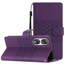 Custodia per cellulare in pelle con sensazione di pelle goffrata per Honor 90 (viola)
