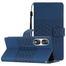 Custodia per telefono in pelle con sensazione di pelle goffrata per Honor 90 (blu scuro)