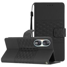 Custodia per telefono in pelle con effetto pelle goffrata per Honor 90 (nera)