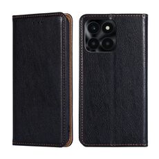 Per Honor X6a 4G Custodia per telefono in pelle magnetica tinta unita olio lucido (nera)