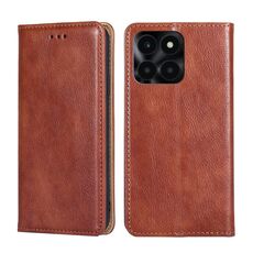 Per Honor X6a 4G Custodia per telefono in pelle magnetica tinta unita olio lucido (marrone)