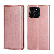 Per Honor X6a 4G Custodia per telefono in pelle magnetica tinta unita olio lucido (oro rosa)