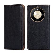 Per Honor X50 5G Custodia per telefono in pelle magnetica tinta unita olio lucido (nera)