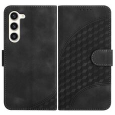 Custodia in pelle per telefono con stampa testa di elefante in rilievo per Samsung Galaxy S24 5G YX0060 con cordino (nero)