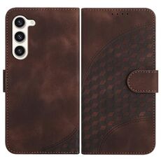 Per Samsung Galaxy S24 5G YX0060 Custodia in pelle per telefono con testa di elefante in rilievo con cordino (caffè)