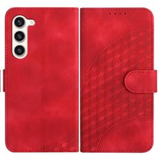 Custodia in pelle per telefono con stampa testa di elefante in rilievo per Samsung Galaxy S23+ 5G YX0060 con cordino (rosso)