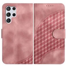 Per Samsung Galaxy S22 Ultra 5G YX0060 Custodia in pelle per telefono con testa di elefante in rilievo con cordino (rosa)
