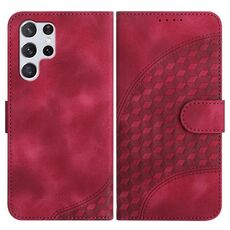 Per Samsung Galaxy S22 Ultra 5G YX0060 Custodia in pelle per telefono con testa di elefante in rilievo con cordino (rosa rosso)