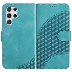Per Samsung Galaxy S22 Ultra 5G YX0060 Custodia in pelle per telefono con testa di elefante in rilievo con cordino (azzurro)