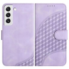Per Samsung Galaxy S22 5G YX0060 Custodia in pelle per telefono con testa di elefante in rilievo con cordino (viola chiaro)