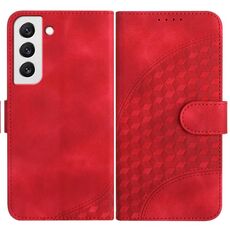 Custodia in pelle per telefono con stampa testa di elefante in rilievo per Samsung Galaxy S22 5G YX0060 con cordino (rosso)