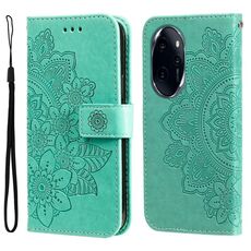 Custodia per telefono in pelle con stampa a fiori a 7 petali per Honor 100 Pro (verde)