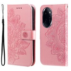 Per Honor 100 Pro Custodia per cellulare in pelle con fiori a 7 petali (oro rosa)