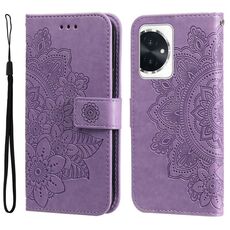 Custodia per telefono in pelle con stampa a fiori a 7 petali per Honor 100 (viola chiaro)