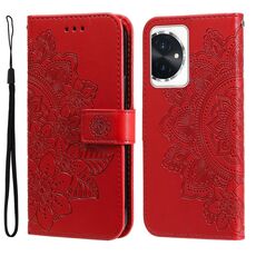 Custodia per telefono in pelle con stampa a fiori a 7 petali per Honor 100 (rossa)
