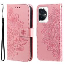 Custodia per telefono in pelle con stampa a fiori a 7 petali per Honor 100 (oro rosa)