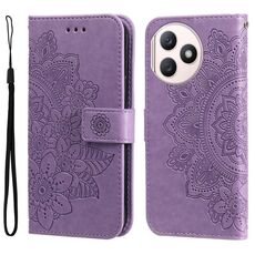 Custodia per cellulare in pelle con stampa a fiori a 7 petali per Honor X50i+ (viola chiaro)