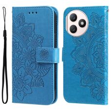 Per Honor X50i + Custodia per cellulare in pelle con fiori a 7 petali (blu)