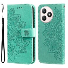 Custodia per telefono in pelle con stampa a fiori a 7 petali per Honor X50i+ (verde)