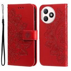 Custodia per telefono in pelle con stampa a fiori a 7 petali per Honor X50i+ (rossa)