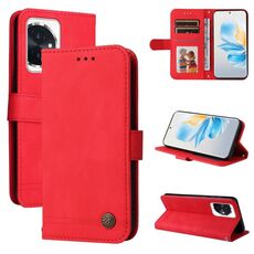 Custodia per telefono in pelle con bottoni in metallo per Honor 100 Skin Feel Life Tree (rossa)