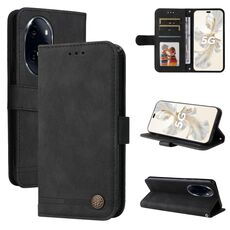 Per Honor 100 Pro Skin Feel Life Tree Custodia in pelle con bottoni in metallo (nera)