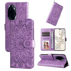 Custodia per telefono in pelle girasole goffrata per Honor 100 Pro (viola)