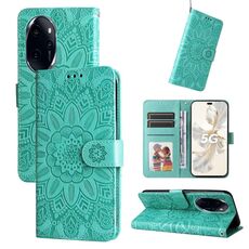 Custodia per telefono in pelle girasole goffrata per Honor 100 Pro (verde)