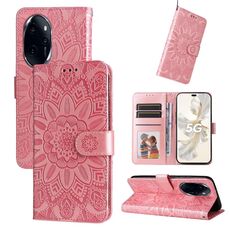 Custodia per telefono in pelle girasole goffrata per Honor 100 Pro (oro rosa)