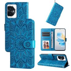 Custodia per telefono in pelle girasole goffrata per Honor 100 (blu)