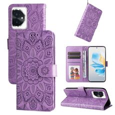 Custodia per telefono in pelle girasole goffrata per Honor 100 (viola)