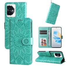 Custodia per telefono in pelle girasole goffrata per Honor 100 (verde)