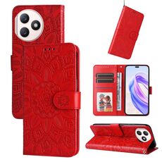 Custodia per telefono in pelle girasole goffrata per Honor X50i+ (rossa)